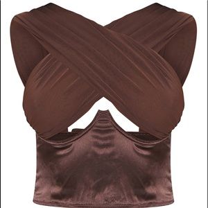 Brown Satin Underbust Halterneck Chiffon Strap Corset